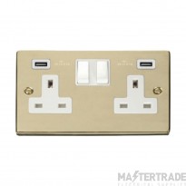 Click Deco VPBR780WH 13A 2 Gang Switched Socket Outlet With Twin USB (Total 4.2A) Outlets Brass