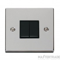 Click Deco Plate Switch 2 Gang Way Black Insert Victorian 10A Polished Chrome