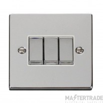 Click Deco VPCH413WH 10AX 3 Gang 2 Way Plate Switch Chrome
