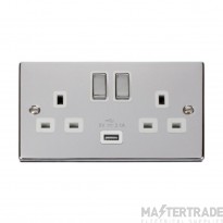 Click Deco VPCH570WH 13A 2 Gang Switched Socket Outlet With Single 2.1A USB Outlet Chrome