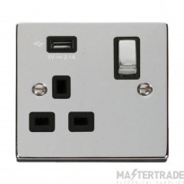 Click Deco VPCH571UBK 13A 1 Gang Switched Socket Outlet With Single 2.1A USB Outlet Chrome