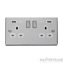 Click Deco VPCH580WH 13A 2 Gang Switched Socket Outlet With Twin USB (Total 4.2A) Outlets Chrome