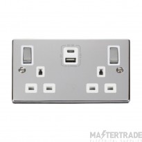 Click Deco VPCH586WH 13A 2 Gang Switched Socket Outlet With Type A & C USB (4.2A) Outlets Chrome