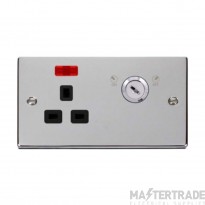 Click Deco VPCH655BK 13A 1 Gang DP Key Lockable Switched Socket With Neon (Double Plate) Chrome
