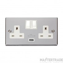 Click Deco VPCH770WH 13A 2 Gang Switched Socket Outlet With Single 2.1A USB Outlet Chrome