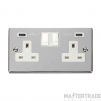 Click Deco VPCH780WH 13A 2 Gang Switched Socket Outlet With Twin USB (Total 4.2A) Outlets Chrome