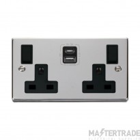 Click Deco VPCH786BK 13A 2 Gang Switched Socket Outlet With Type A & C USB (4.2A) Outlets Chrome