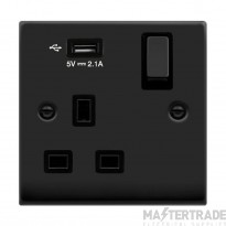 Click Deco VPMB571UBK 13A 1 Gang Switched Socket Outlet With Single 2.1A USB Outlet Matt Black