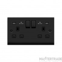 Click Deco VPMB580BK 13A 2 Gang Switched Socket Outlet With Twin USB (Total 4.2A) Outlets Matt Black