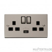 Click Deco VPPN570BK 13A 2 Gang Switched Socket Outlet With Single 2.1A USB Outlet Pearl Nickel