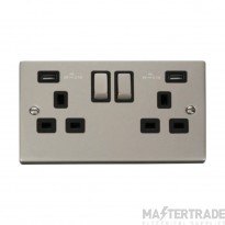 Click Deco VPPN580BK 13A 2 Gang Switched Socket Outlet With Twin USB (Total 4.2A) Outlets Pearl Nickel