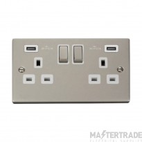 Click Deco VPPN580WH 13A 2 Gang Switched Socket Outlet With Twin USB (Total 4.2A) Outlets Pearl Nickel