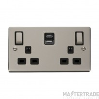 Click Deco VPPN586BK 13A 2 Gang Switched Socket Outlet With Type A & C USB (4.2A) Outlets Pearl Nickel