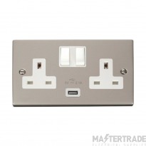 Click Deco VPPN770WH 13A 2 Gang Switched Socket Outlet With Single 2.1A USB Outlet Pearl Nickel