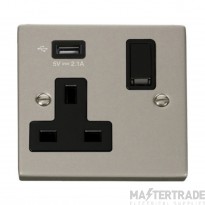 Click Deco VPPN771UBK 13A 1 Gang Switched Socket Outlet With Single 2.1A USB Outlet Pearl Nickel