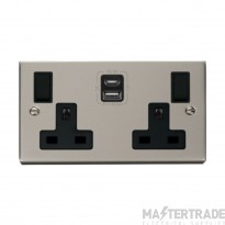 Click Deco VPPN786BK 13A 2 Gang Switched Socket Outlet With Type A & C USB (4.2A) Outlets Pearl Nickel