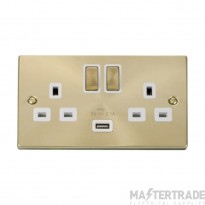 Click Deco VPSB570WH 13A 2 Gang Switched Socket Outlet With Single 2.1A USB Outlet Satin Brass