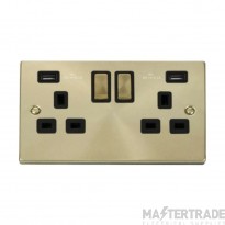 Click Deco VPSB580BK 13A 2 Gang Switched Socket Outlet With Twin USB (Total 4.2A) Outlets Satin Brass