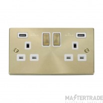 Click Deco VPSB580WH 13A 2 Gang Switched Socket Outlet With Twin USB (Total 4.2A) Outlets Satin Brass