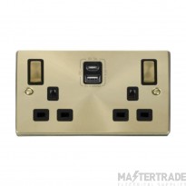 Click Deco VPSB586BK 13A 2 Gang Switched Socket Outlet With Type A & C USB (4.2A) Outlets Satin Brass
