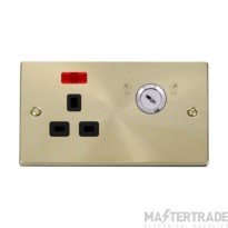 Click Deco VPSB655BK 13A 1 Gang DP Key Lockable Switched Socket With Neon (Double Plate) Satin Brass
