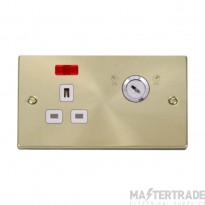 Click Deco VPSB655WH 13A 1 Gang DP Key Lockable Switched Socket With Neon (Double Plate) Satin Brass