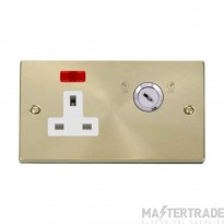 Click Deco VPSB675WH 13A 1 Gang DP Key Lockable Switched Socket With Neon (Double Plate) Satin Brass