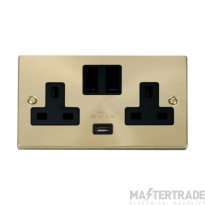 Click Deco VPSB770BK 13A 2 Gang Switched Socket Outlet With Single 2.1A USB Outlet Satin Brass