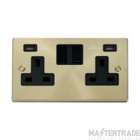 Click Deco VPSB780BK 13A 2 Gang Switched Socket Outlet With Twin USB (Total 4.2A) Outlets Satin Brass