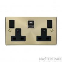 Click Deco VPSB786BK 13A 2 Gang Switched Socket Outlet With Type A & C USB (4.2A) Outlets Satin Brass