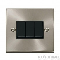 Click Deco VPSC013BK 10AX 3 Gang 2 Way Plate Switch Satin Chrome