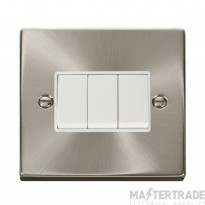 Click Deco VPSC013WH 10AX 3 Gang 2 Way Plate Switch Satin Chrome