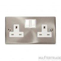 Click Deco VPSC036WH 13A 2 Gang DP Switched Socket Outlet Satin Chrome