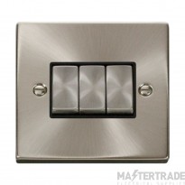 Click Deco VPSC413BK 10AX 3 Gang 2 Way Plate Switch Satin Chrome