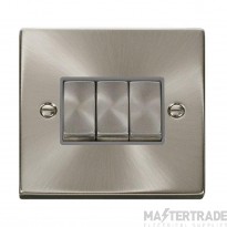 Click Deco VPSC413GY 10AX 3 Gang 2 Way Plate Switch Satin Chrome