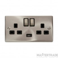 Click Deco VPSC570BK 13A 2 Gang Switched Socket Outlet With Single 2.1A USB Outlet Satin Chrome