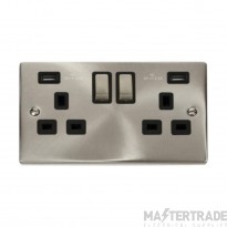 Click Deco VPSC580BK 13A 2 Gang Switched Socket Outlet With Twin USB (Total 4.2A) Outlets Satin Chrome