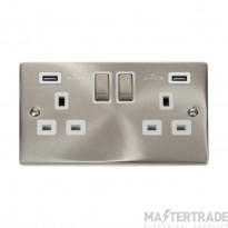 Click Deco VPSC580WH 13A 2 Gang Switched Socket Outlet With Twin USB (Total 4.2A) Outlets Satin Chrome