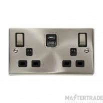 Click Deco VPSC586BK 13A 2 Gang Switched Socket Outlet With Type A & C USB (4.2A) Outlets Satin Chrome