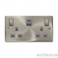 Click Deco VPSC586GY 13A 2 Gang Switched Socket Outlet With Type A & C USB (4.2A) Outlets Satin Chrome