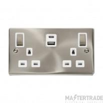 Click Deco VPSC586WH 13A 2 Gang Switched Socket Outlet With Type A & C USB (4.2A) Outlets Satin Chrome