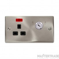 Click Deco VPSC655BK 13A 1 Gang DP Key Lockable Switched Socket With Neon (Double Plate) Satin Chrome