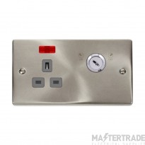 Click Deco VPSC655GY 13A 1 Gang DP Key Lockable Switched Socket With Neon (Double Plate) Satin Chrome