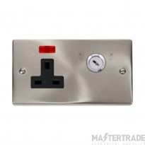 Click Deco VPSC675BK 13A 1 Gang DP Key Lockable Switched Socket With Neon (Double Plate) Satin Chrome