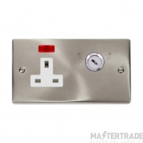Click Deco VPSC675WH 13A 1 Gang DP Key Lockable Switched Socket With Neon (Double Plate) Satin Chrome