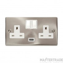 Click Deco VPSC770WH 13A 2 Gang Switched Socket Outlet With Single 2.1A USB Outlet Satin Chrome