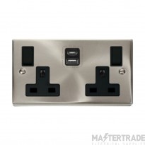 Click Deco VPSC786BK 13A 2 Gang Switched Socket Outlet With Type A & C USB (4.2A) Outlets Satin Chrome