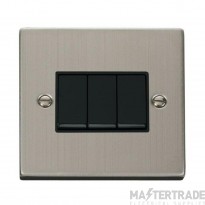 Click Deco VPSS013BK 10AX 3 Gang 2 Way Plate Switch Stainless Steel