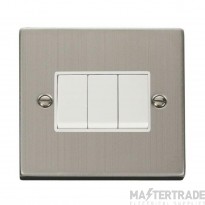 Click Deco VPSS013WH 10AX 3 Gang 2 Way Plate Switch Stainless Steel