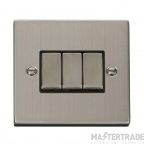 Click Deco VPSS413BK 10AX 3 Gang 2 Way Plate Switch Stainless Steel